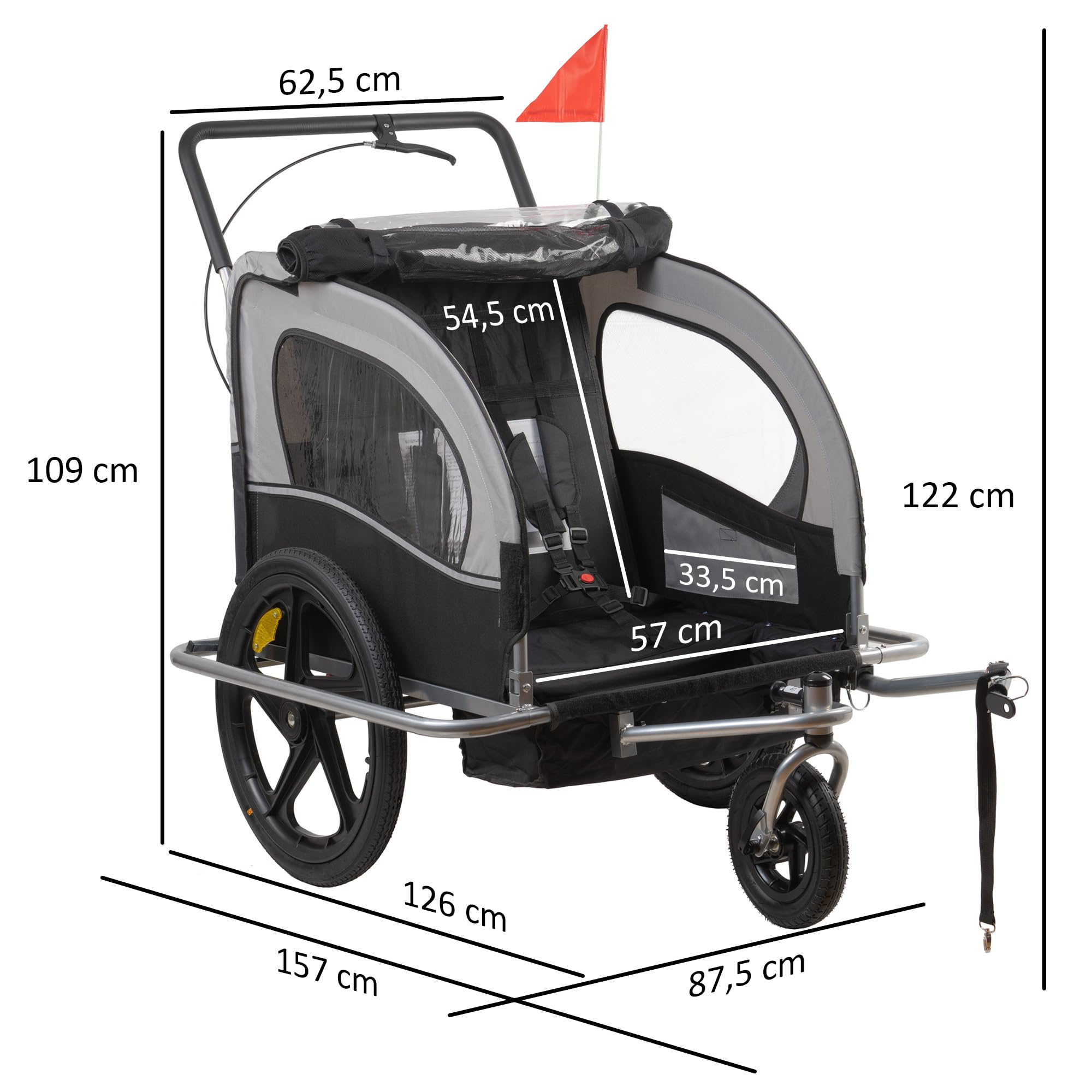 Zelsius Remolque para Niños con Cinturón de Seguridad de 3 Puntos | Remolque 2 en 1: Remolque para Bicicletas y Carro de Mano | Remolque Infantil Plegable para Bicicletas | Remolque para Mascotas