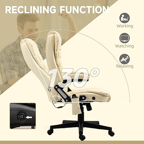 Miniatura 6 de HOMCOM Silla de oficina de masaje con vibración de respaldo alto con 6 puntos de vibración, silla de computadora reclinable con calefacción de piel