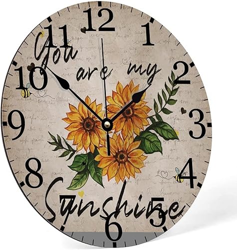 Miniatura 2 de Reloj de madera con texto en inglés "You are My Sunshine", silencioso, sin tictac, funciona con pilas, 15 pulgadas, estilo retro, para otoño,