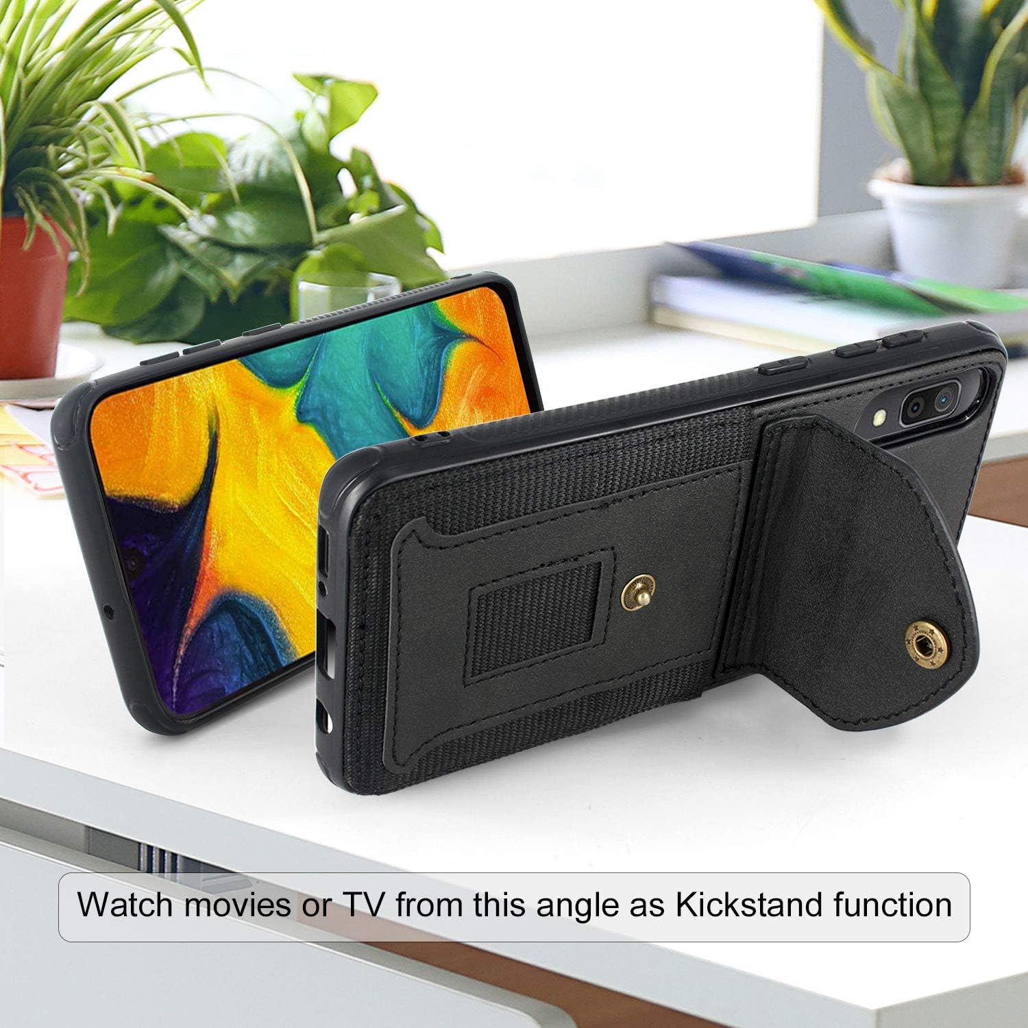 Lacass Shockproof Slim Leather Wallet Case Protective Cover with Elastic Pocket Credit Card Slot Holder for Samsung Galaxy A20 / A30 / A50 (Black)