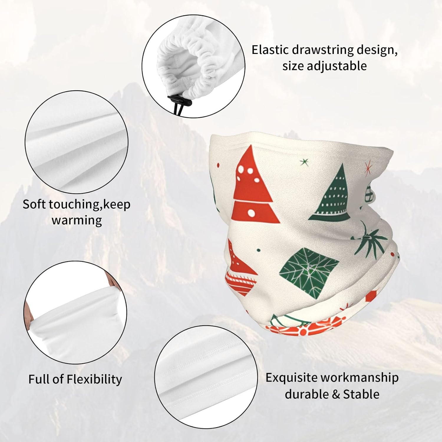 Winter Face Mask Elastic Headband Cold Weather Neck Warmer for Men Women, Cute Christmas Pattern Adjustable Neck Gaiter