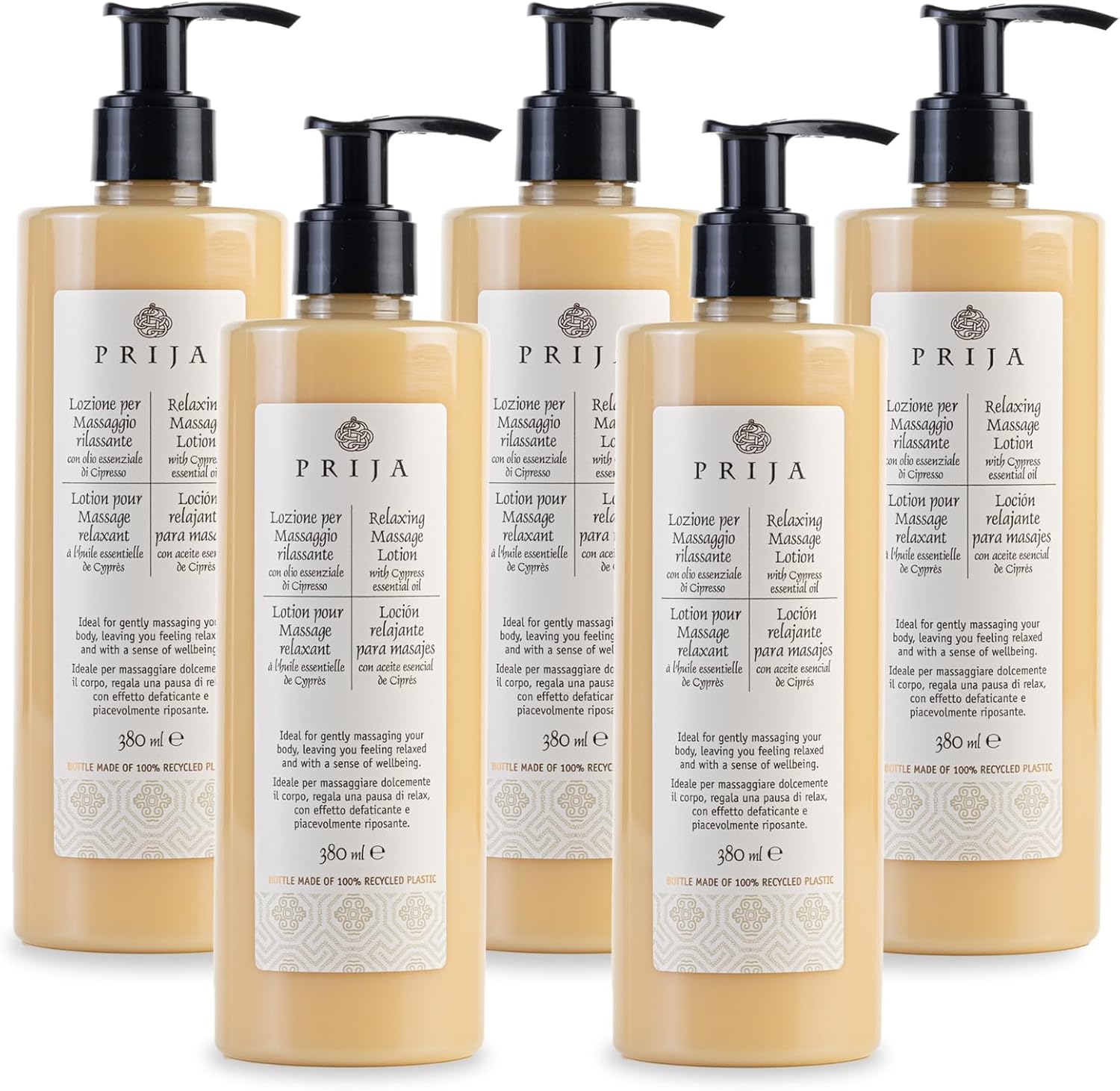 Prija Relaxing Massage Lotion with Aloe Vera and Cypress Oil, Refreshing and Moisturizing Body Cream Leaves You Feeling Relaxed with a Sense of Wellbeing 5 x 12.85 Fl. Oz