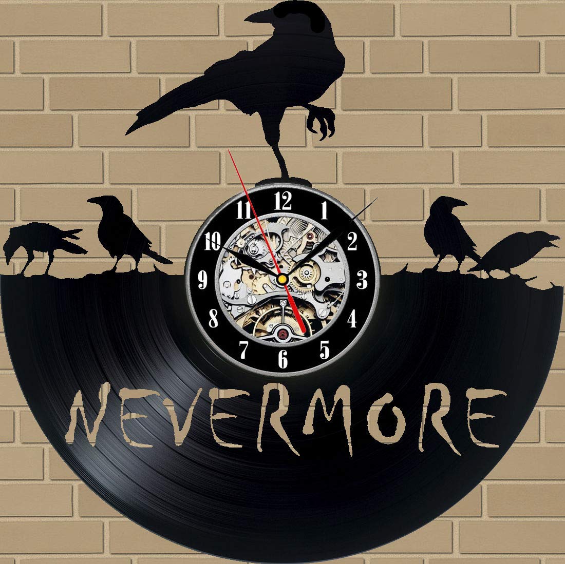ELD Nevermore Raven zegar ścienny z płyty winylowej dekoracja pokoju prezent dla dzieci dzieci dorosłych czasomierze sztuka ścienna ręcznie wiszące artystyczne zegary ścienne zegarki