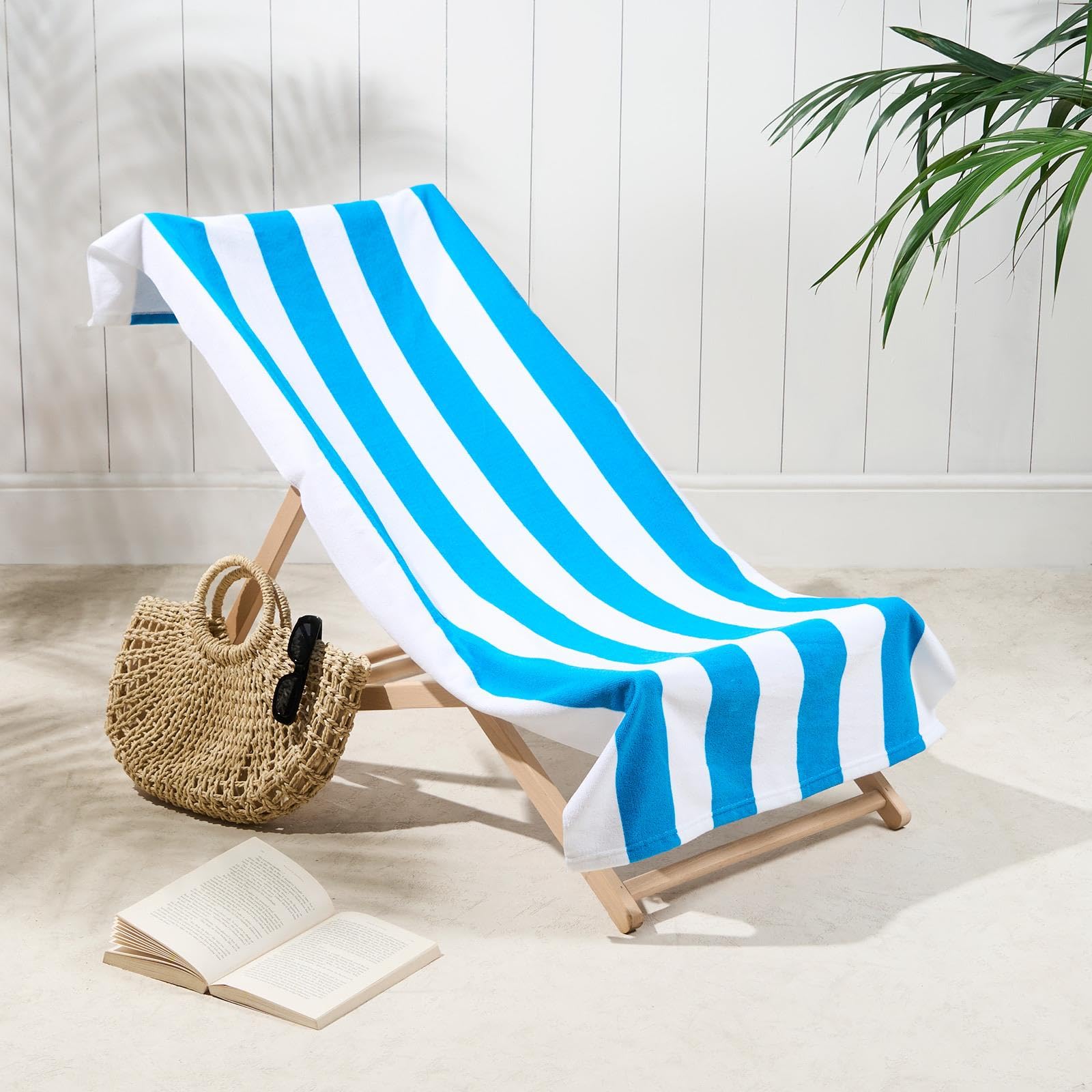 Dreamscene Women's Stripe - Sea Blue Large Beach Towel Blue & White Stripes, Soft Quick-Dry Lightweight Microfibre Beach Towel For & Men Swimming Towel For Holiday Essentials, 71X152cm
