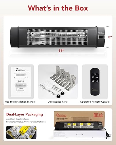 Vista 9 de Dr Infrared Heater DR-238 Carbon Infrared Outdoor Heater for Restaurant, Patio, Backyard, Garage, and Decks, Standard, Black Negro