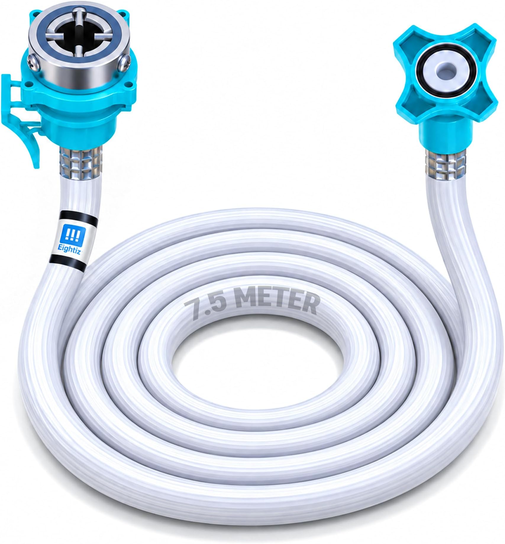 Eightiz Flexible PVC Washing Machine Inlet Hose water pipe, Universal Water Inlet with Tap adaptor Connector for Top & Front Load Fully Automatic (7.5M)