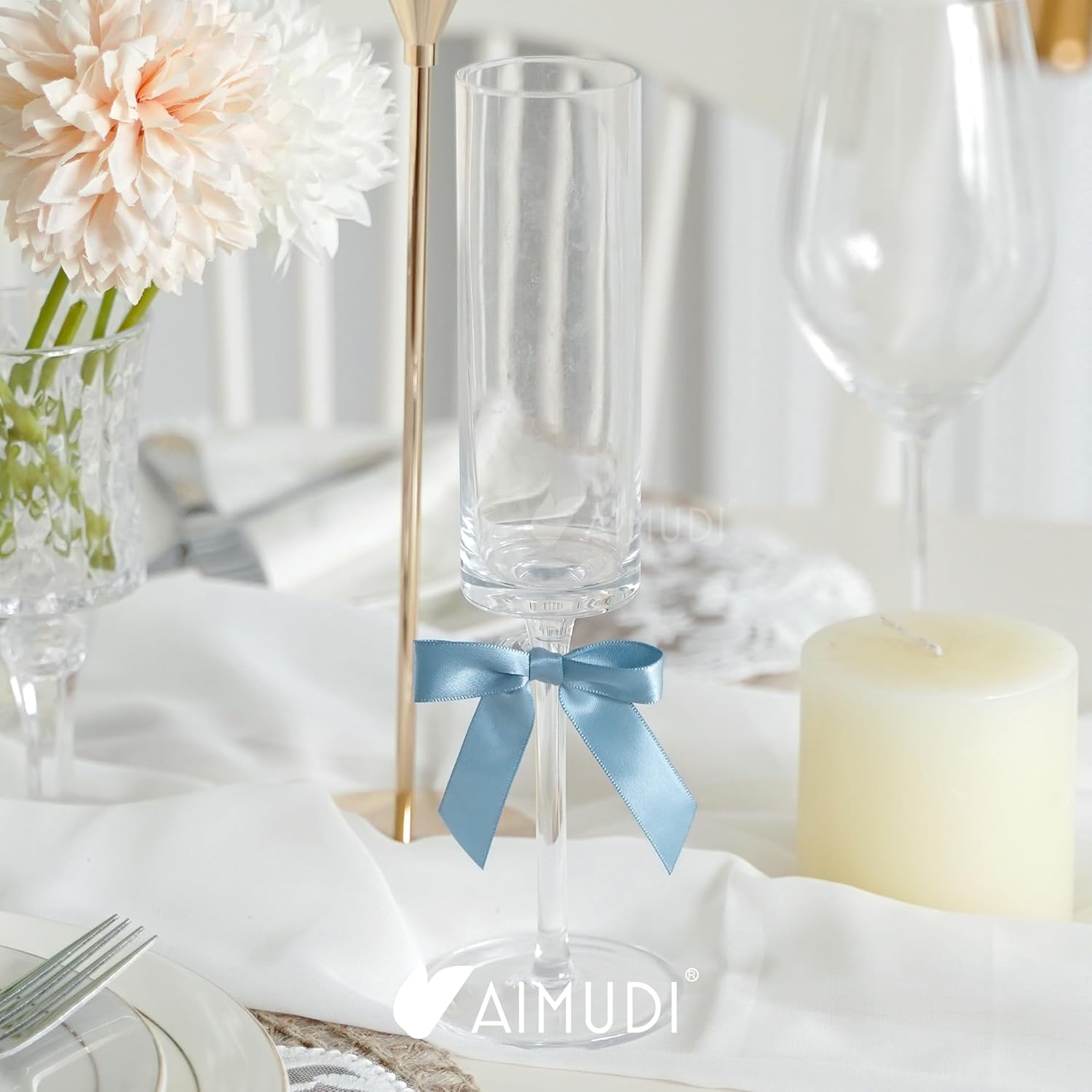 AIMUDI Dusty Blue Bows for Gift Wrapping Premade Satin Bows for Wedding Decor Pre Tied Twist Tie Bows Small Bows for Crafts Treat Bags Cake Pop Party Favors - 50 Counts - Image 8