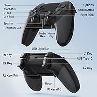 Vista 8 de CHEREEKI Controlador inalámbrico para PS4 con 2 botones macro, audio de 3.5mm y función Turbo, control de movimiento de 6 ejes, vibración dual