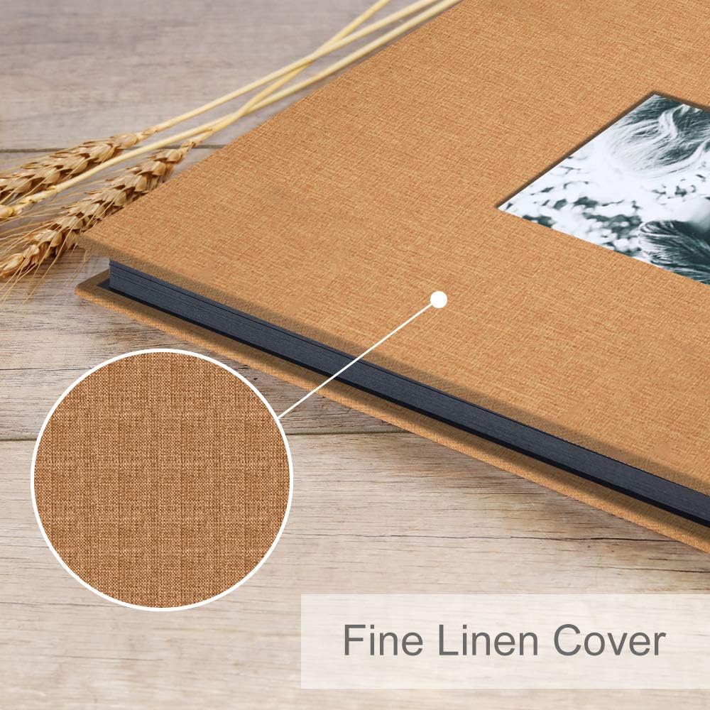 Photo Album 80 Pages Scrapbook Album Linen Hardcover Black Page with DIY Scrapbook Kit Anniversary Wedding Family Baby Vacation Photo Album 10 x 10 Inch(Brown)