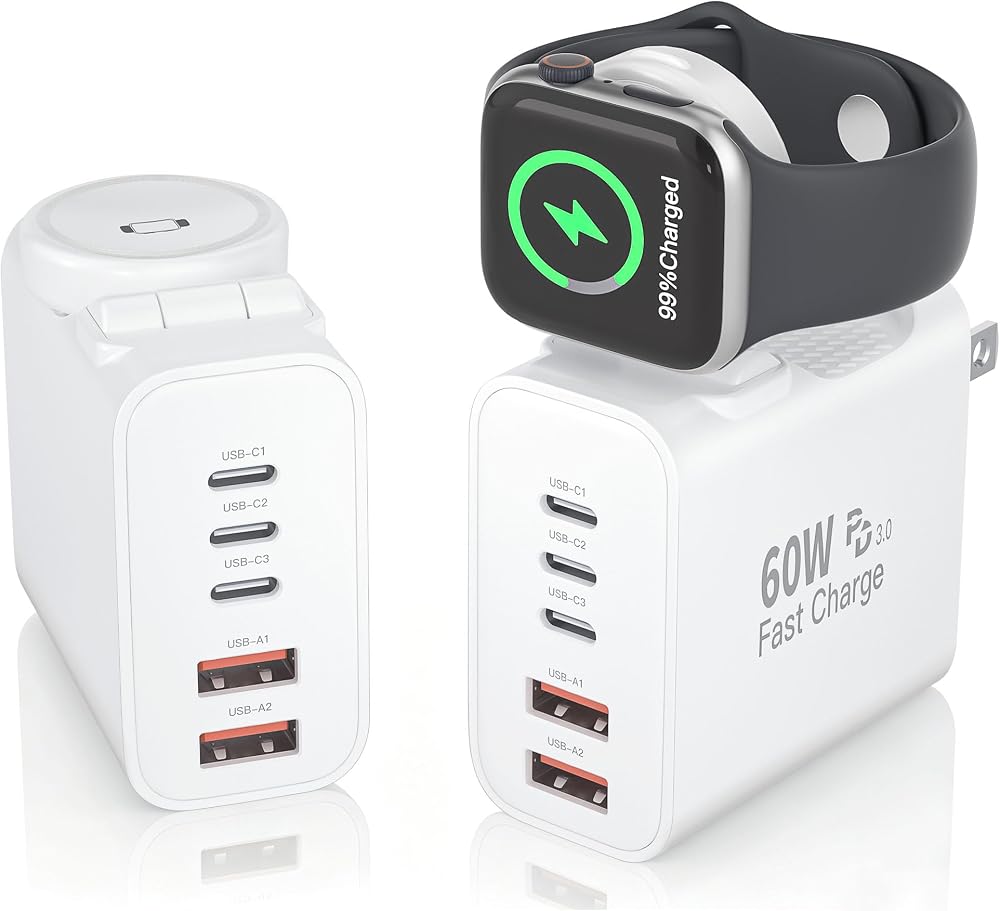 Charging Blocks for Apple Watch/iPhone,60W Fast Multiple Port Charger Block — 사진 1