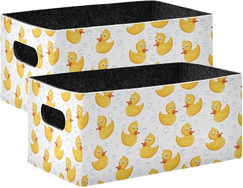 Emelivor Duck - Juego de 2 cestas de almacenamiento plegables de fieltro con asas dobles para perro, para organizador, armario, estantes, oficina