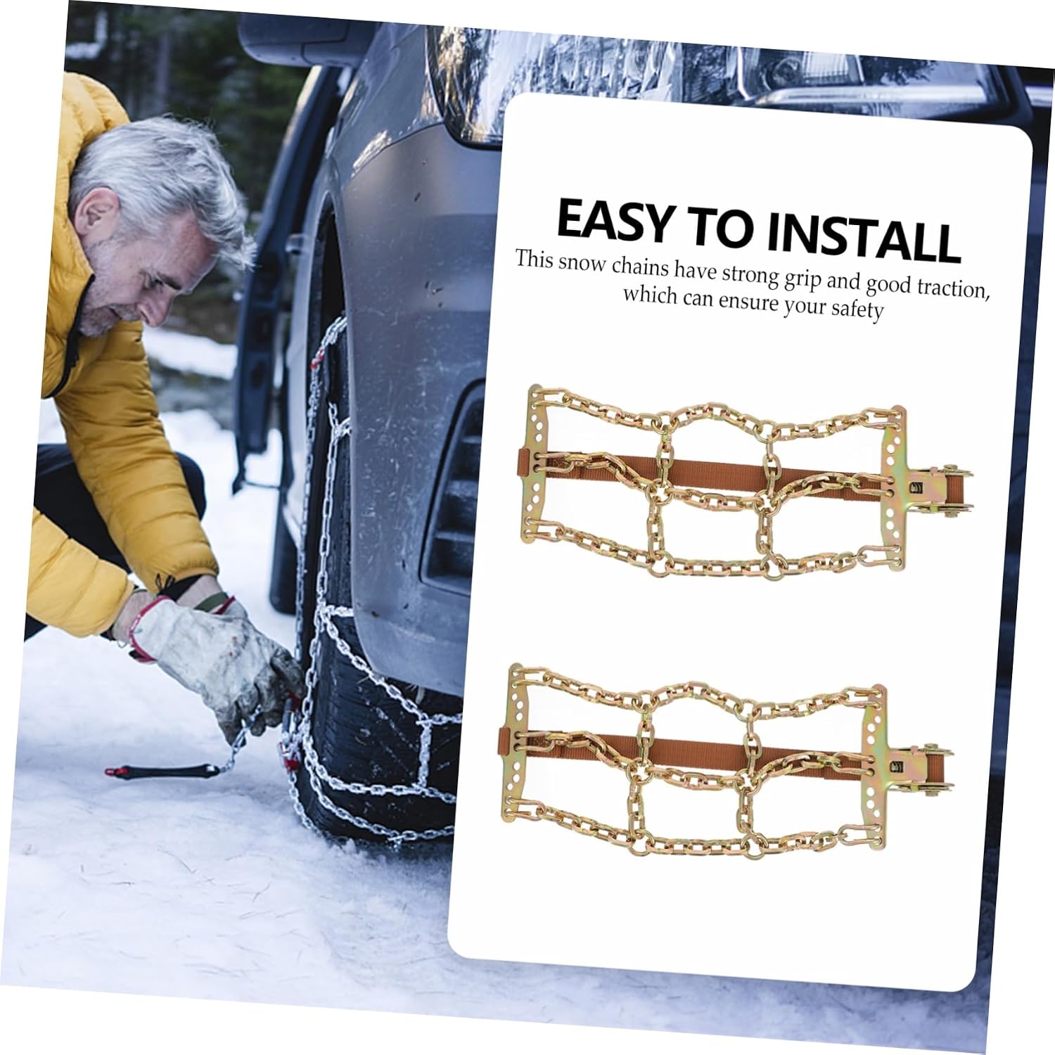 Car -skid Snow Chain Tire Traction Aid for Cars Suvs and Enhanced Grip for and Mud Essential Auto Accessory for Driving