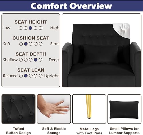 Miniatura 9 de STHOUYN Velvet Modern - Juego de silla decorativa y otomana con 2 puertos USB, cómoda silla de lectura negra, sillas de sala de estar, silla