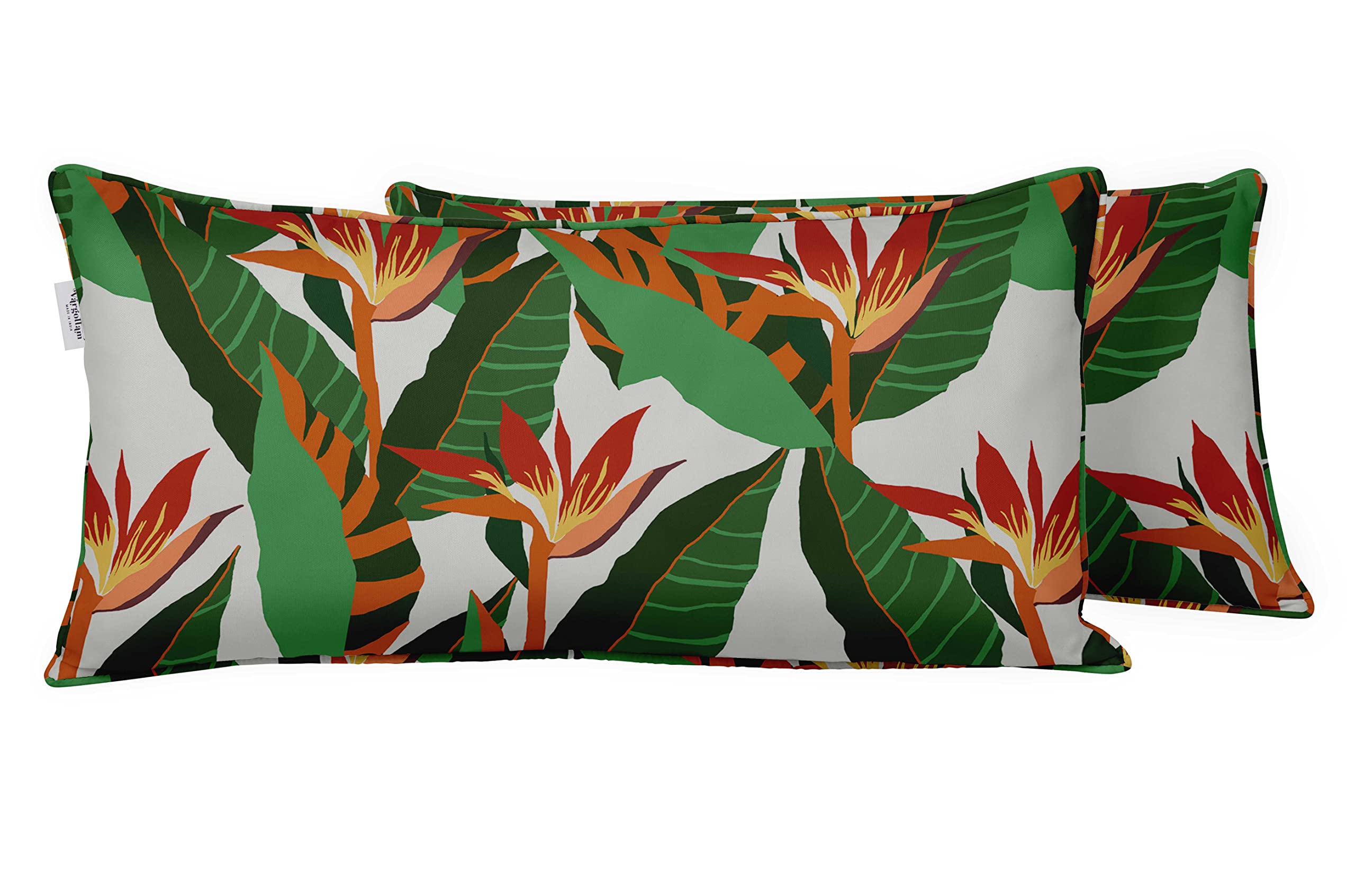 Vargottam Indoor/Outdoor Polyester Fabric Lumbar Pillow Cover With Insert, All-Weather Waterproof Rectangular Cushion for Patio Furniture, 12" x 24" Set of 2 - Tropical-24