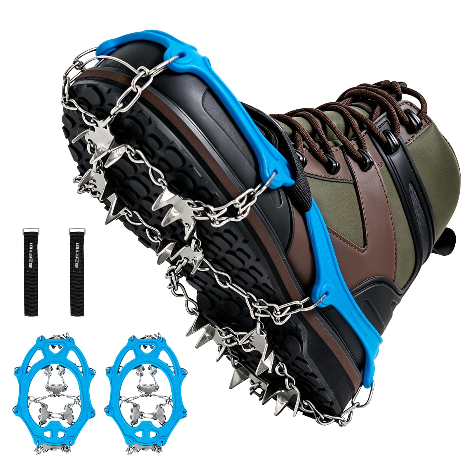 G2 - Tacos de hielo para botas y zapatos, picos de acero inoxidable para caminar sobre nieve y hielo, fáciles de usar para senderismo, caminar, escalar, trotar (M naranja)