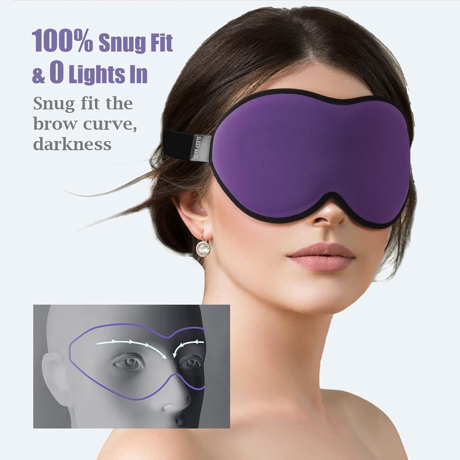 onaEz Schlafmaske, 2021 Adaptive Anpassung 3D-Augenmaske für Damen und Herren, lichtblockierende Schlafmaske mit verstellbarem Riemen, Nickerchen, Yoga - Lila