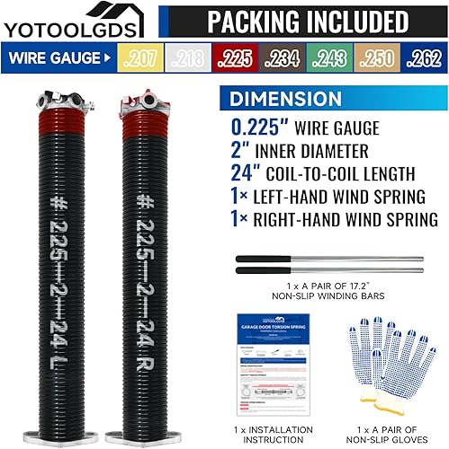 Miniatura 16 de Par de resortes de torsión para puerta de garaje de 2 pulgadas con barras de bobinado antideslizantes y guantes, electroforesis de alta precisión