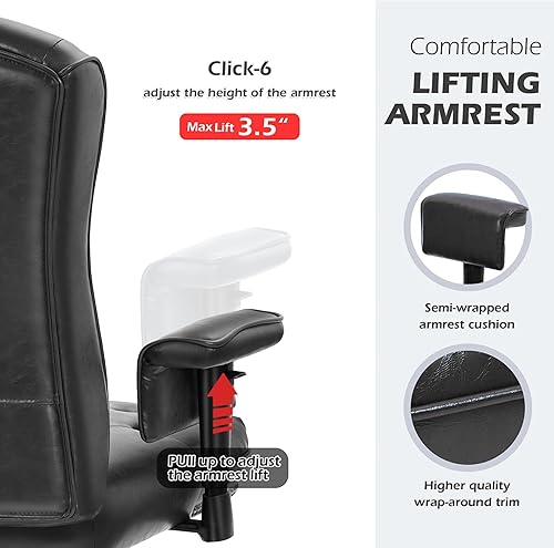 Miniatura 6 de YAMASORO Silla de oficina ejecutiva ergonómica con brazos ajustables, sillas de escritorio de oficina en casa para el hogar y la oficina, silla de