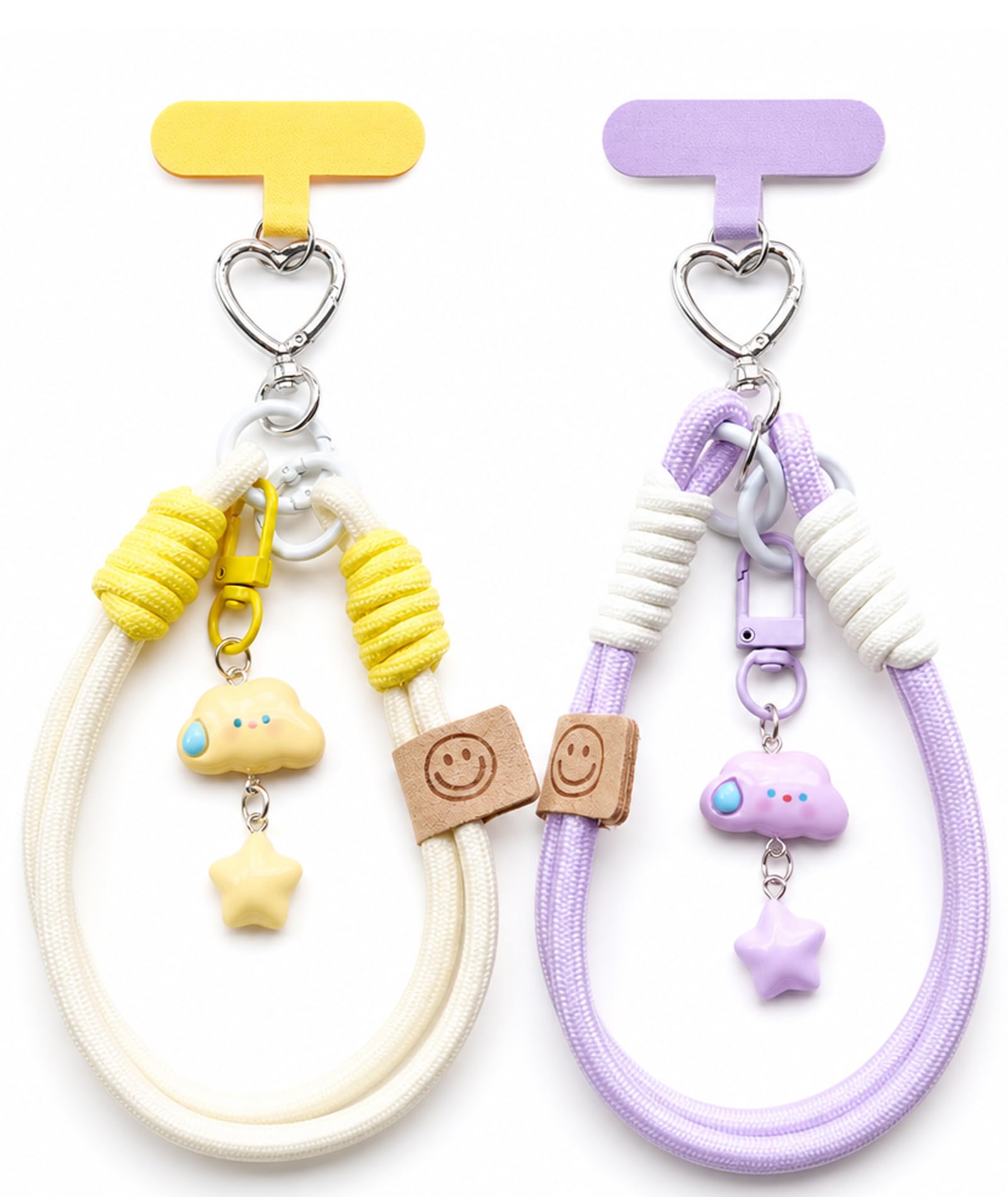 embroidery 2Pcs Phone Charms for Girls, Mobile Charms for Women, Aesthetic Cloud and Star Charm Phone Lanyard Bundle, Anti-Lost Wrist Strap for Mobile, Yellow and Purple-image-15