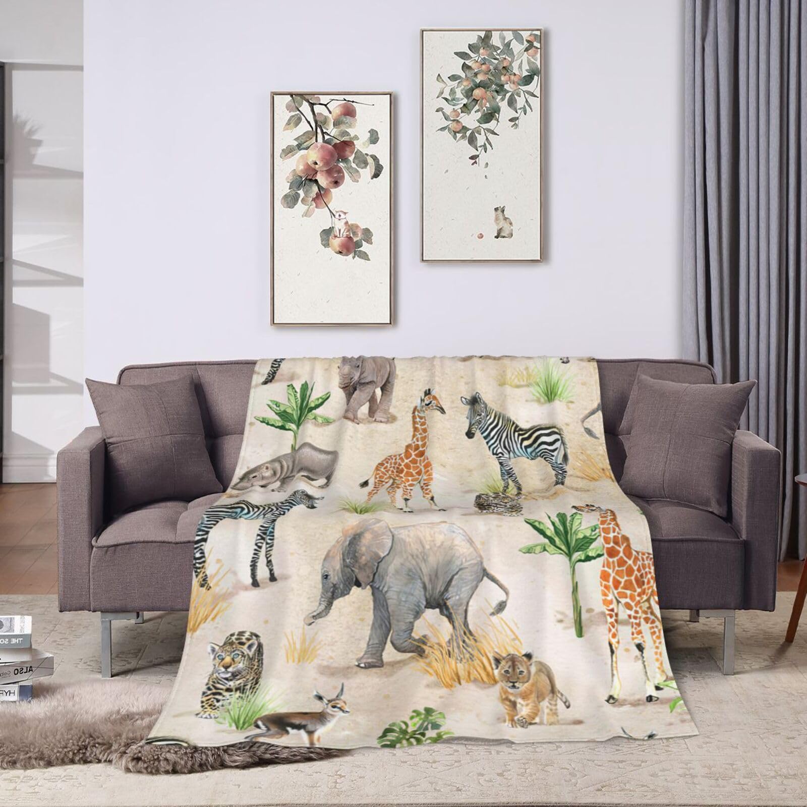Asiby Giraffe Zebra Pattern Throw Blanket Grasslands of Kenya African Safari Lion Safari Zebra Tiger Photo Print Bedding Fleece Blanket 50"x40"