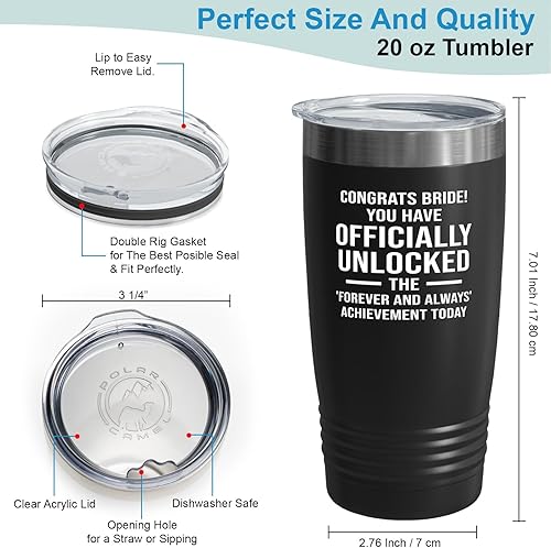 Miniatura 3 de Bride Tumbler 20oz Black -Officially Unlocked - Bride To Be Gifts Bridal Shower Wedding New Bride Mr Mrs Bachelorette Party Fiancee Newly Engaged