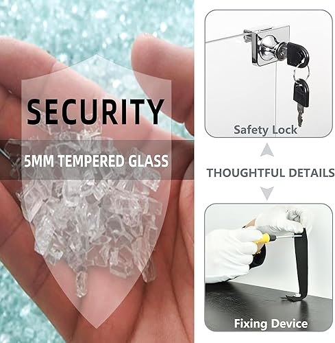 Miniatura 5 de Gabinete de puerta de vidrio transparente de 4 niveles con puerta, fácil de instalar, vidrio templado sólido, vitrina de la colección Curio Cabinet