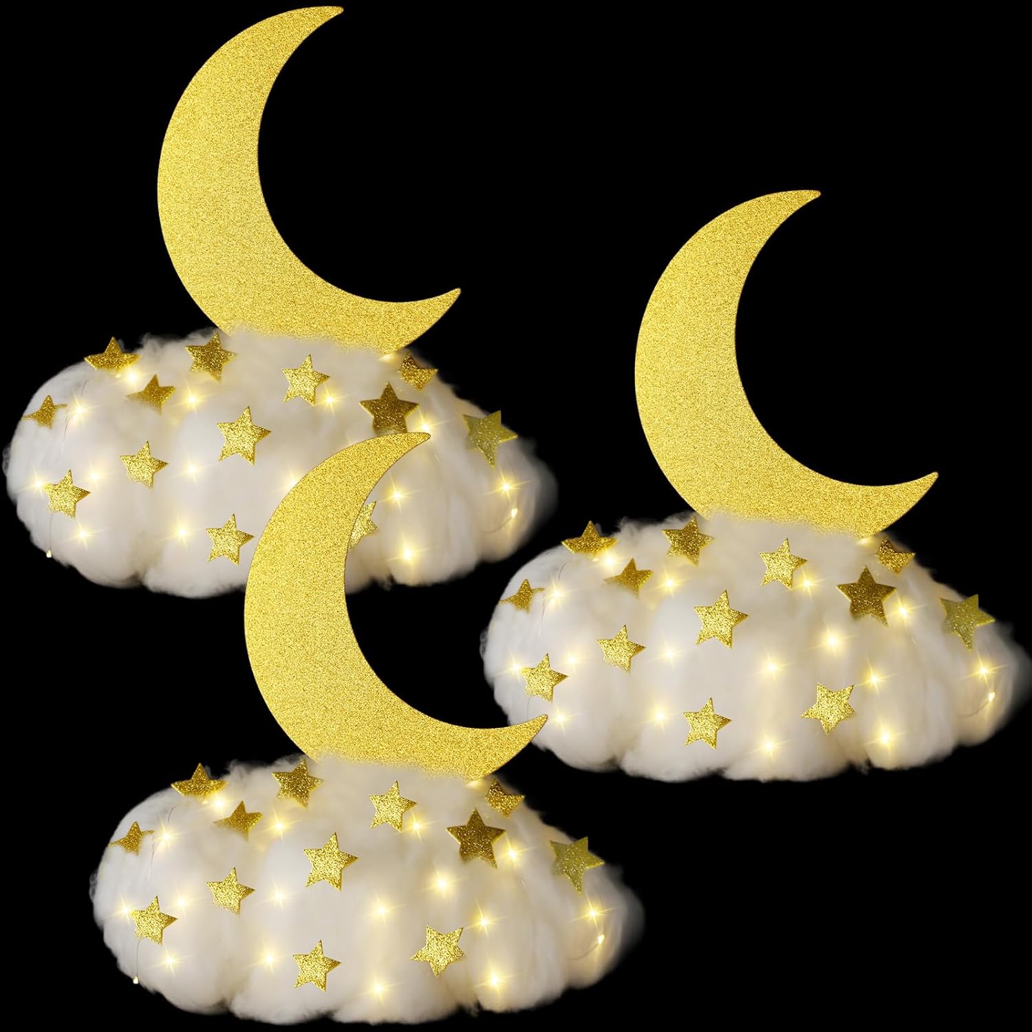 Soulchen 42 Pcs Little Star Table Centerpieces Baby Shower Centerpiece Gender Reveal Decorations Star Moon Cloud Party Room Decor with Light Strip for Birthday Wedding Christmas (Gold)