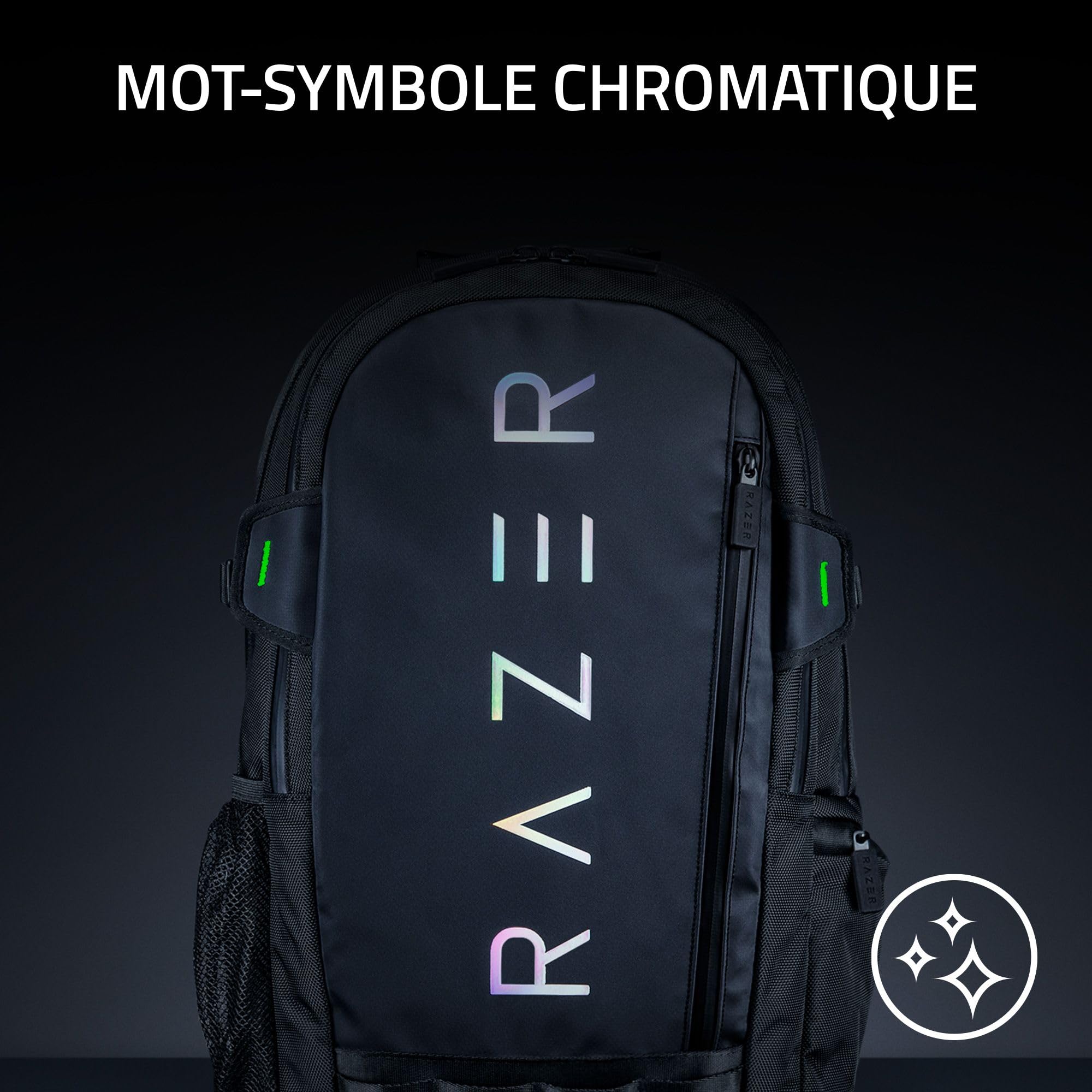 Razer Rogue V3 Backpack (15.6") - Sac à Dos de Voyage Compact (Compartiment pour Ordinateur Portable jusqu'à 15 Pouces, résistant à l'usure, Housse extérieure en Polyester) Noir/Chroma