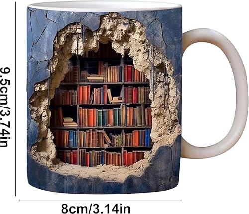 Miniatura 6 de Taza de café 3D para libros, taza de café con estantería 3D, taza de café para amantes de los libros, taza de cerámica multiusos con diseño creativo
