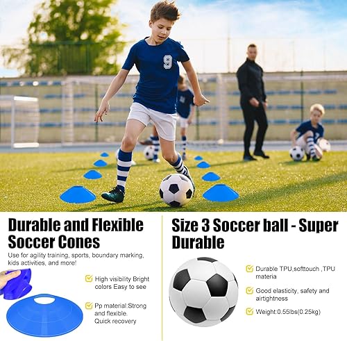Miniatura 3 de Kids Soccer Goals for Backyard Set, 2 Pack of 4x3 ft Portable Pop Up Soccer Nets with Soccer Ball, Cones, Complete Training Equipment for Youth,