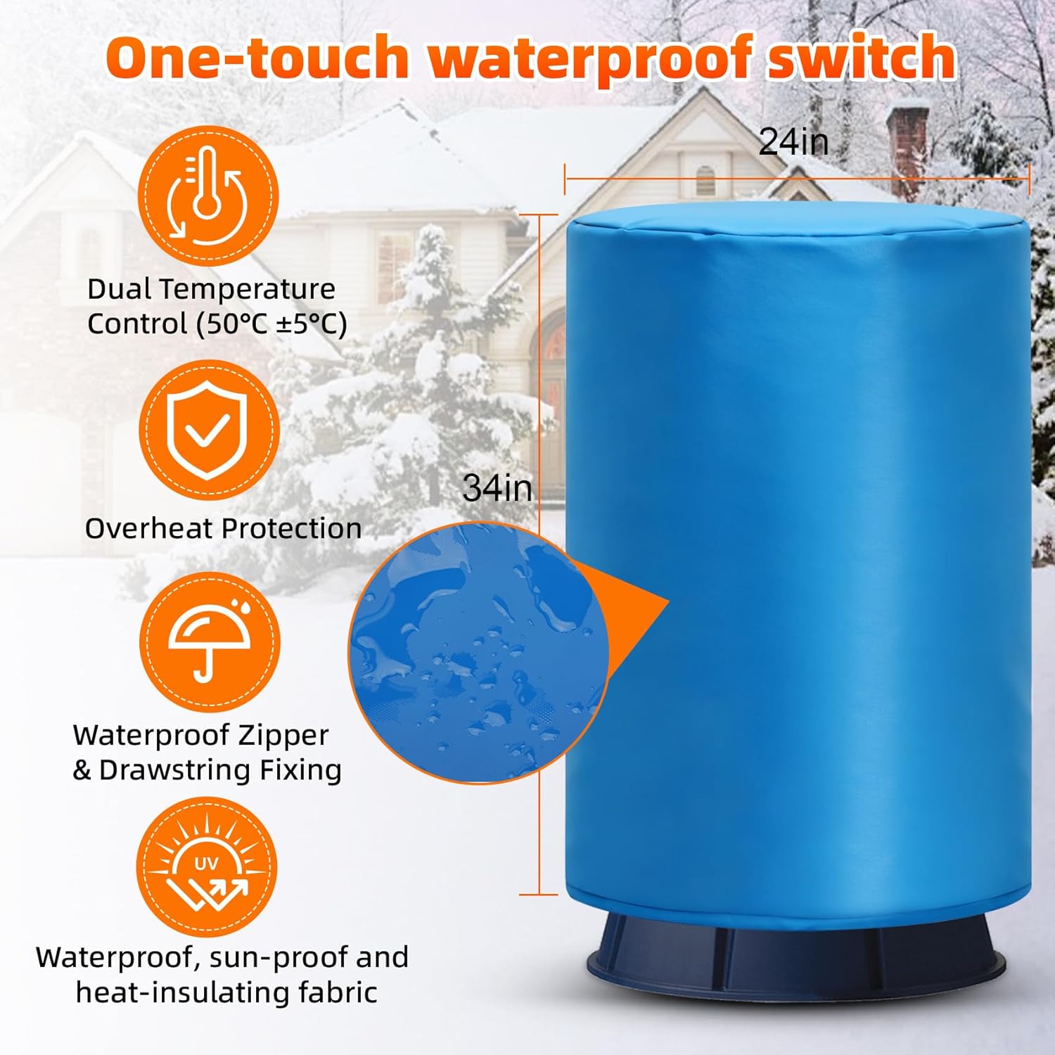 Heated Well Pressure Tank Cover Insulated, 24"D x 34"H Water Well Tank Cover Heater with Switch, Constant Heating Waterproof Insulated Pump Cover, Freeze Protection Down to -25°F