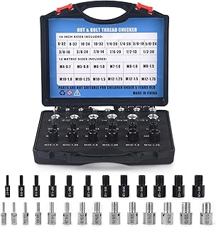 Nut and Bolt Thread Checker - 26PCS(14 Inch & 12 Metric) Individually Assembled Bolts Sizing Gauges, Compact Thread Gauge Box Practical Identifier Thread Gauges Set for Free Detecting