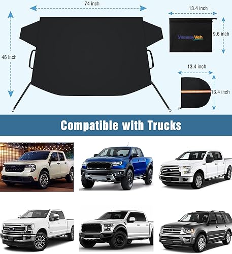 Vista 3 de YeewayVeh Cubierta para parabrisas de camión para hielo y nieve, cubierta gruesa de tela Oxford 650D, cubierta protectora de escarcha con espejo