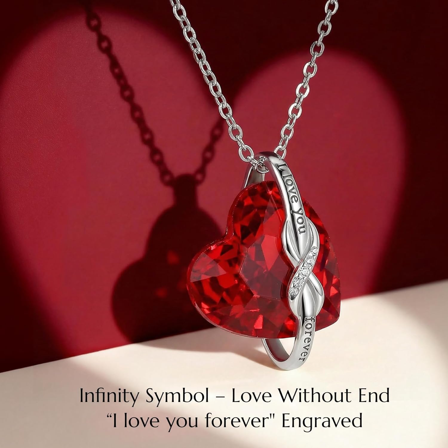 NORBU Valentine's Day Gift Necklaces for Women, S925 Infinity Heart Necklace Engraved I Love You Forever, Womens Necklace Crystal Love Pendant, Birthday Anniversary Jewelry Gift for Her Wife Mom Girlfriend - Image 5