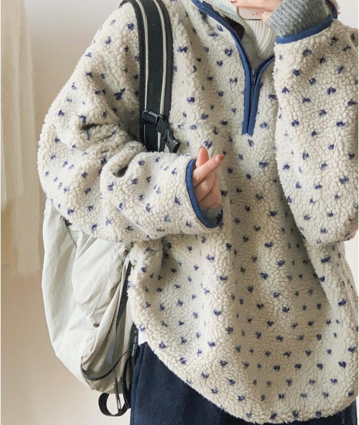 Womens Fleece Sweatshirt Half Zip Sherpa Pullover Jackets Warm Long Sleeve Vintage Hiking Coat with Pockets - Image 6