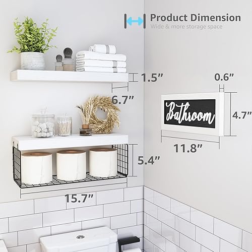 Vista 18 de QEEIG Estantes de baño sobre el inodoro, almacenamiento de papel, decoración de casa de campo, decoración estética, letrero de decoración estética