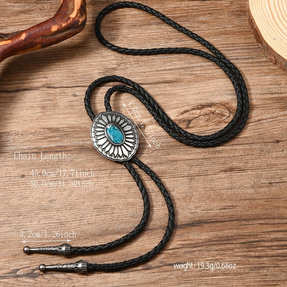 Western Bolo Tie for Women,Gold Cowgirl Cowboy Turquoise Necklace Vintage Rodeo Country Concert Necktie Long Chain Y Necklaces Western Jewelry Outfits Accessories SilverFlower - Image 4