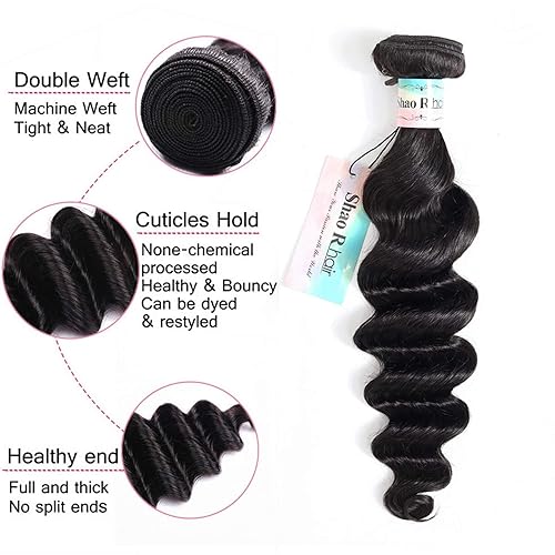 Miniatura 4 de 9A Extensiones de cabello 100% natural, ondulado, estilo brasileño, de corten suelto, 3 paquetes con encaje suizo. Color natural.