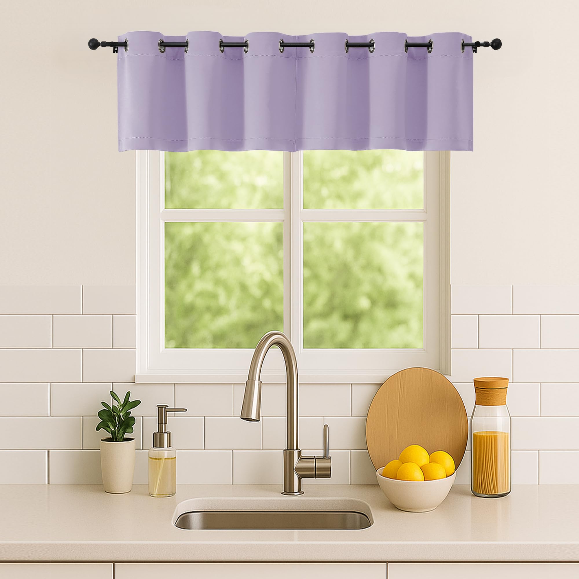 Simplebrand Lilac Window Valance for Kitchen 14 Inches Long 2 Panels Set, Room Darkening Valance Curtains for Living Room, Grommet Short Privacy Kitchen Curtains for Bedroom Kids Room, 40Wx14L