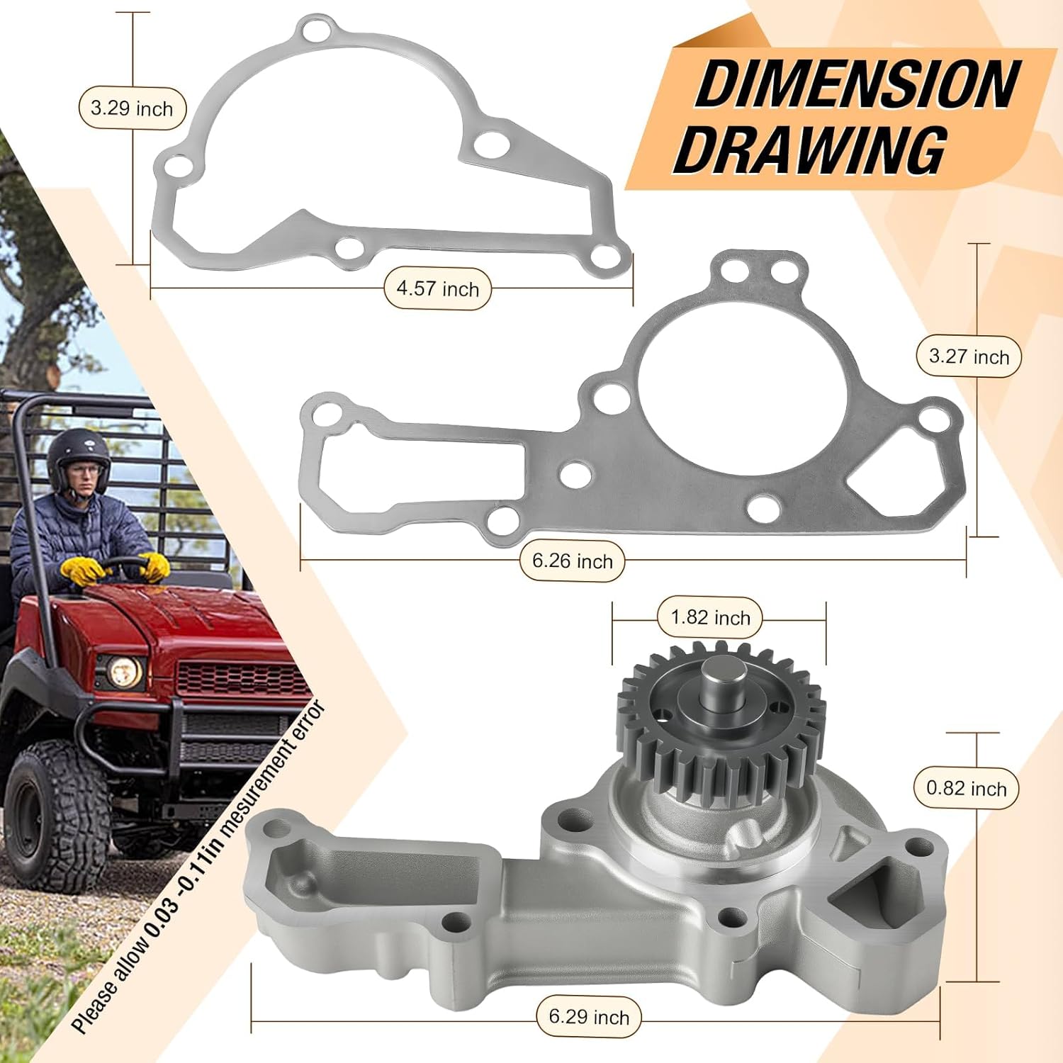 Water Pump w/Gaskets For Kawasaki Mule 2500 2510 2520 3000 3010 3020 4000 4010 KAF620 1993-2024 49044-2066