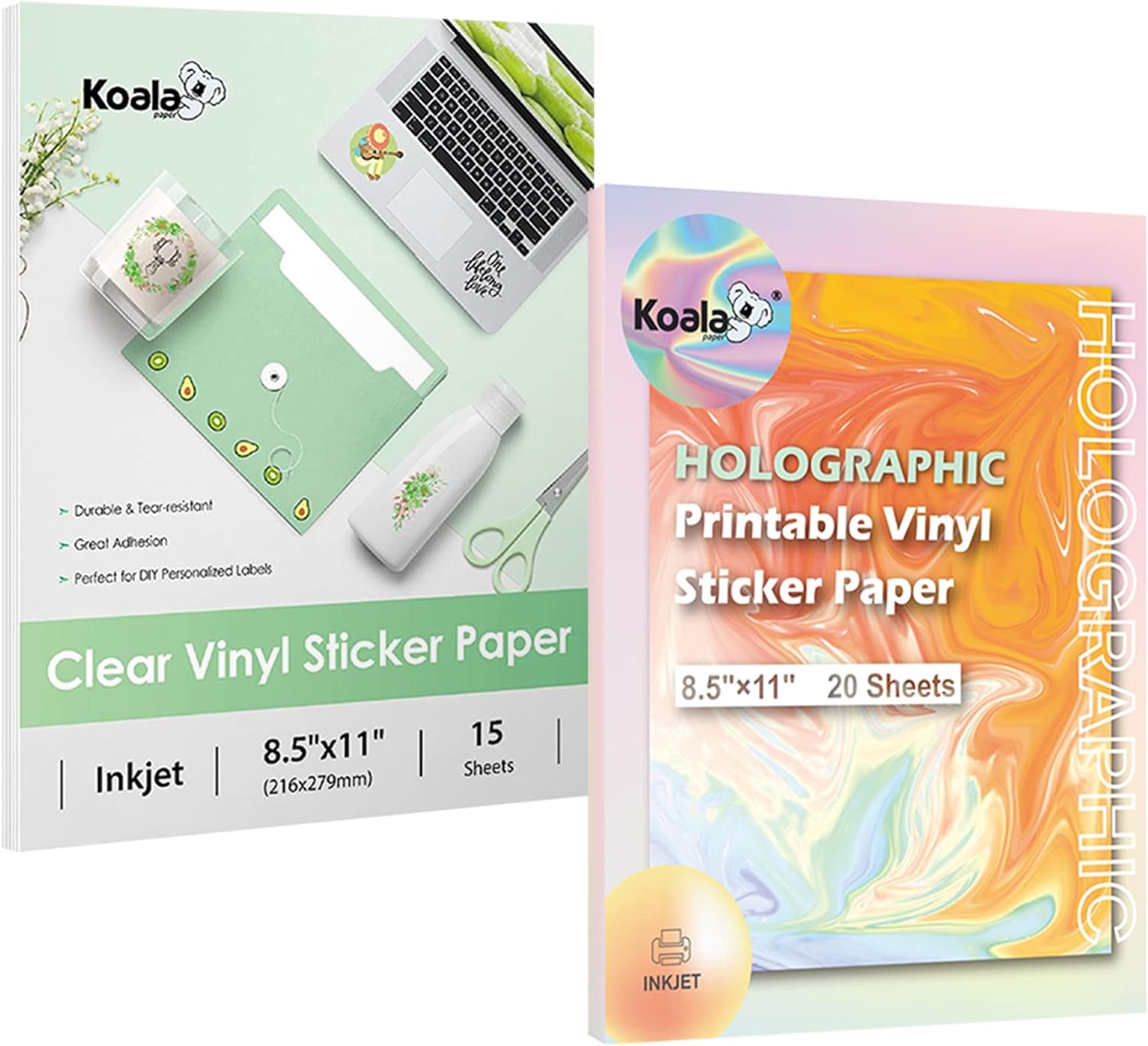 Buy Koala Printable Clear Sticker Paper and Holographic Sticker Paper ...