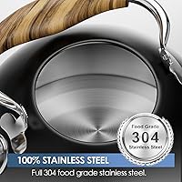 Vista 8 de Tetera silbante de 2.6 cuartos de galón para estufa, acero inoxidable de grado alimenticio con mango de madera fría, compatible con inducción