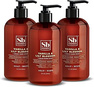 Soapbox Liquid Hand Soap, Vanilla & Lily Blossom - Gentle, Moisturizing Hand Cleanser, Vegan, Cruelty Free Hand Soap for Bathroom and Kitchen, 12oz Pump Bottles (Pack of 3)