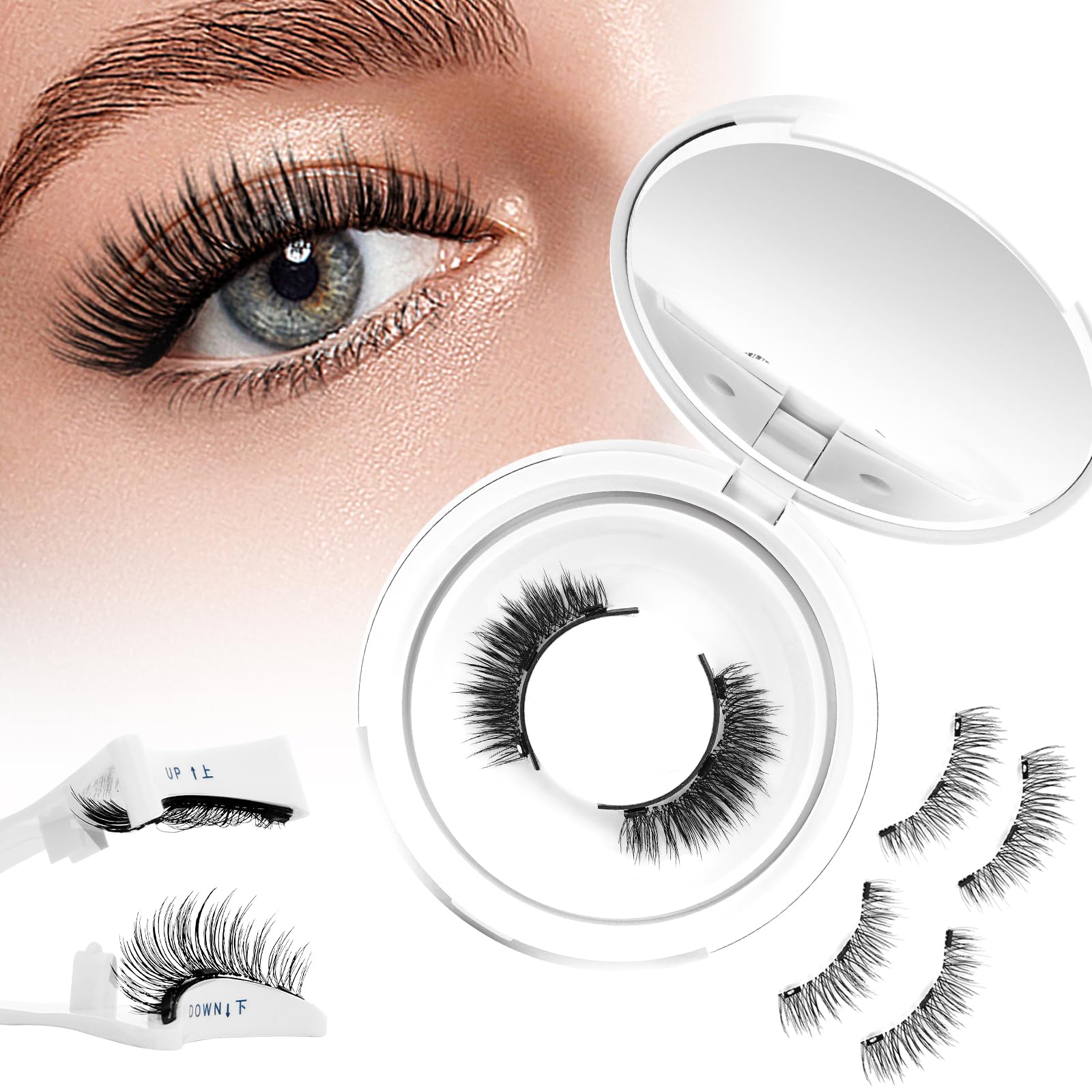 Higu clace Magnetic Lashes Kit Natural Look, 1 Pair Magnetic lashes with Applicator, No Glue Needed Eye Lashes Magnetic, Easy to Wear and Remove(Style A)