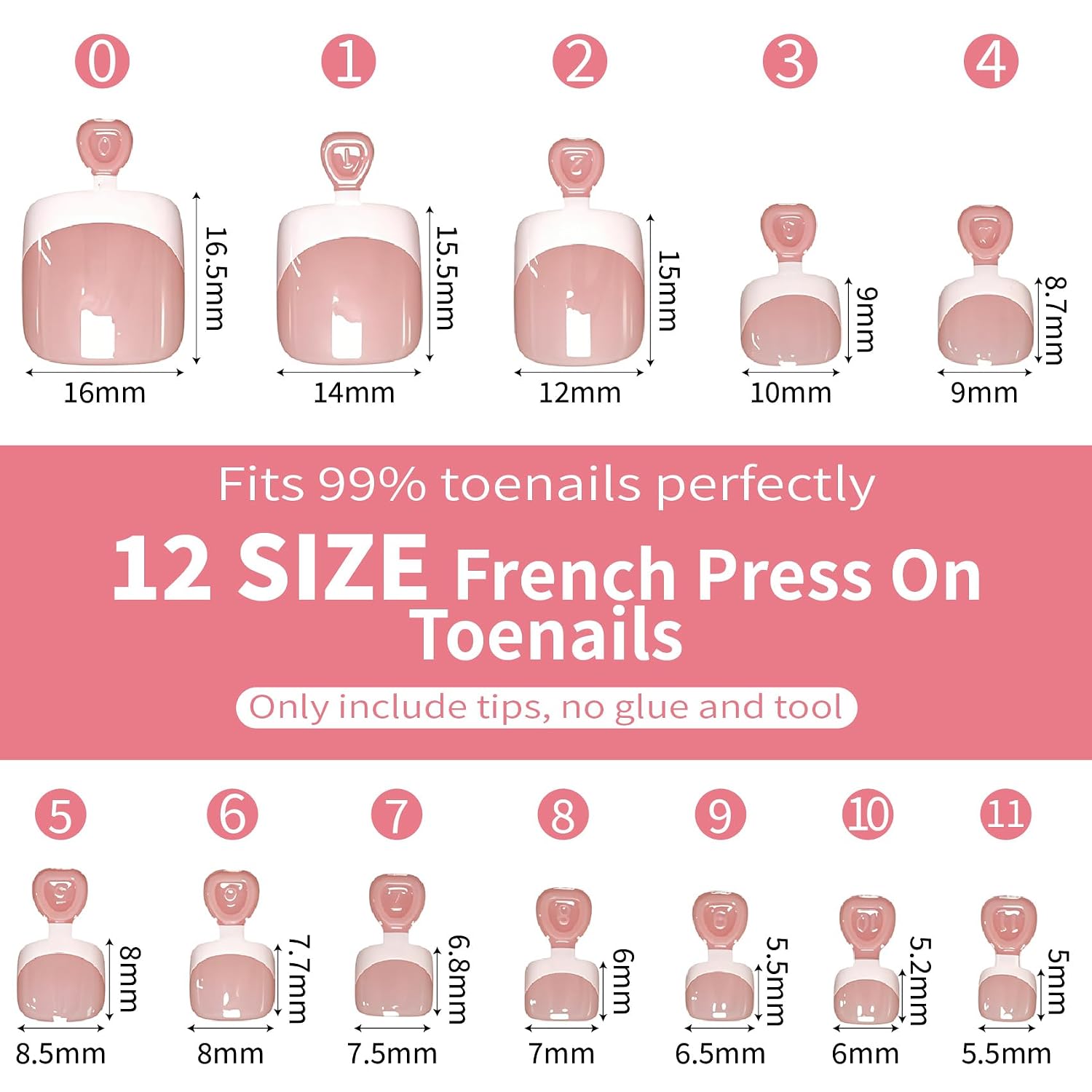 French Press on Toenails-120Pcs Press On Toe Nail Tips,Square Toe Nail Tips,12 Size French Wearable Full Cover Fake Toenails for Women Extensions DIY Salon Pedicure