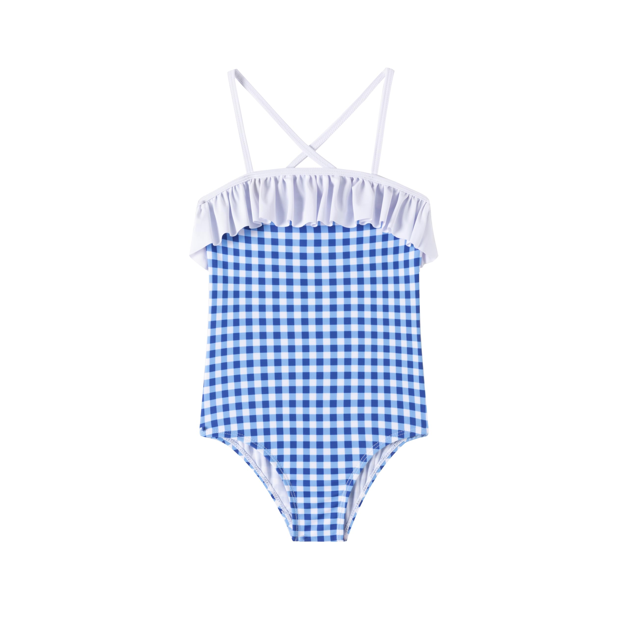 LIZENS Girls One Piece Swimwear Checker Print Ruffles Bathing Suit for Kids Size 2-12