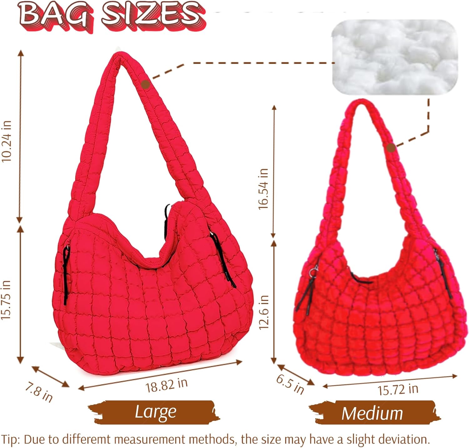 Quilted Puffer Hobo Bag, Large Nylon Crossbody Shoulder Tote, Lightweight Puffy Handbag with Zipper