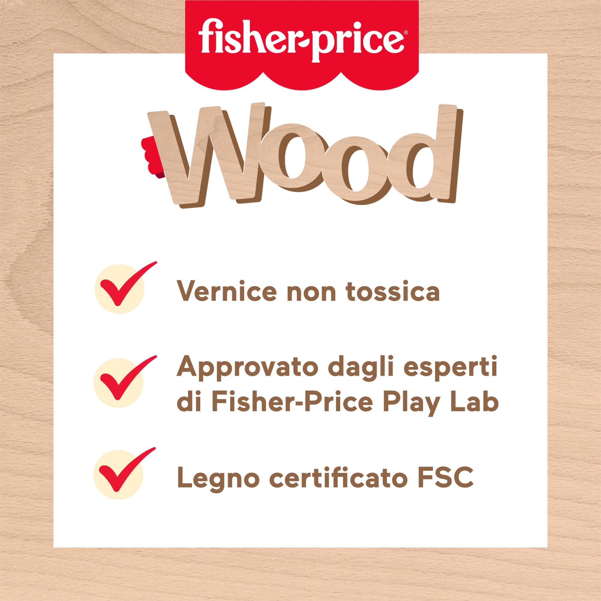 Fisher-Price - Set Attrezzi da Lavoro in Legno, Include 9 Strumenti tra Cui Vari Utensili e la Cassetta per riportli, per Il Gioco Creativo da Costruire, Giocattolo per Bambini, 3+ Anni, HYG50