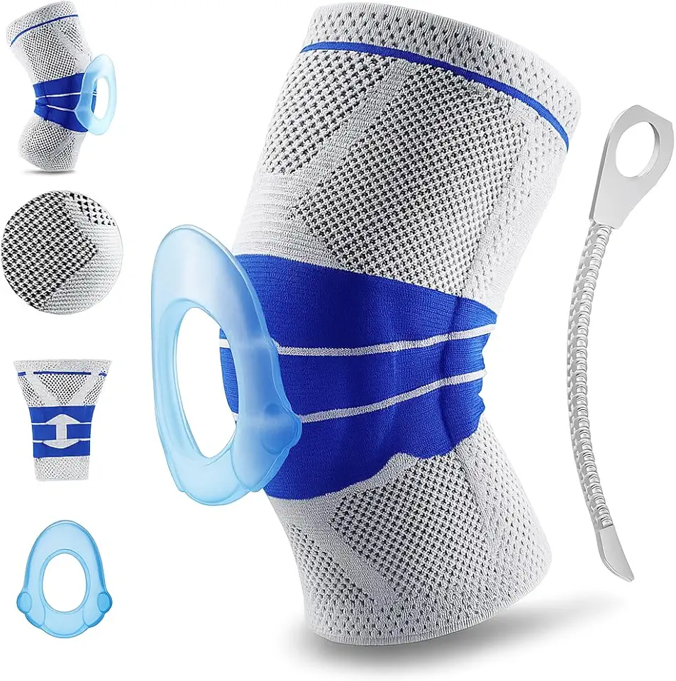 Joelheira de Compressão 3D Articulada com Hastes Flexíveis e Anel de Silicone Patelar – Suporte Ortopédico para Joelho