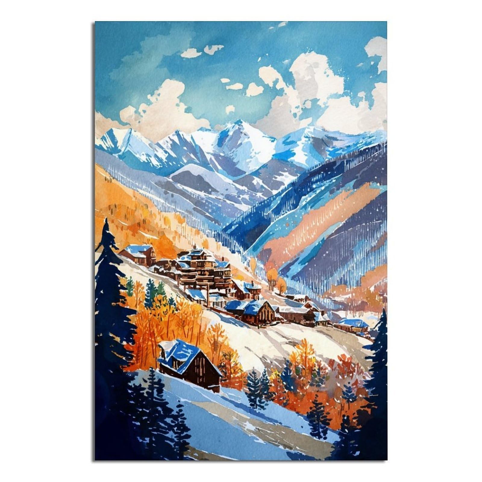 Telluride Ski Poster 20x30inch(50x75cm) Vintage Watercolor Canvas Art